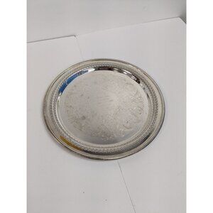 Vintage International Silver Rope Edge Pierced Serving Tray Platter 15" Engraved